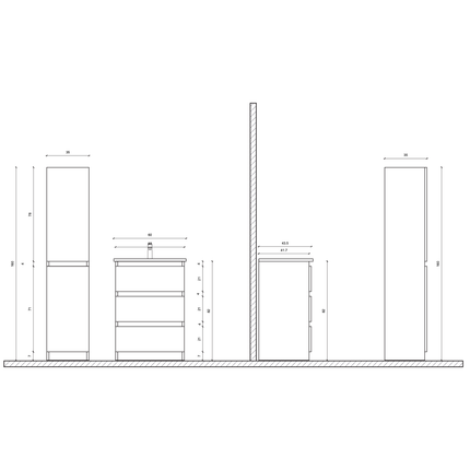 Aloni Jupiter High Bathroom Cabinet - 35x160x35 cm - Black - Softclose