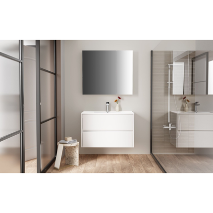 HAYAT spiegelkast – 2 asymmetrische enkelzijdige spiegeldeuren – 80x70x15 cm – Glanzend wit