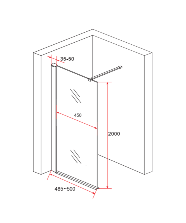 ALONI inloopdouchewand – 50x200 cm – 8 mm veiligheidsglas