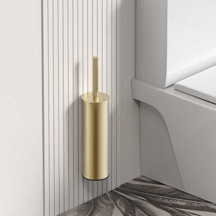 Aloni Stria toiletborstel met houder – geborsteld goud (PVD) – hangend & vrijstaand – met kunststof binnenpot
