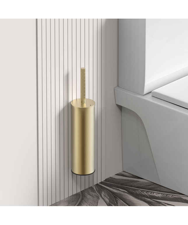Aloni Stria toiletborstel met houder – geborsteld goud (PVD) – hangend & vrijstaand – met kunststof binnenpot