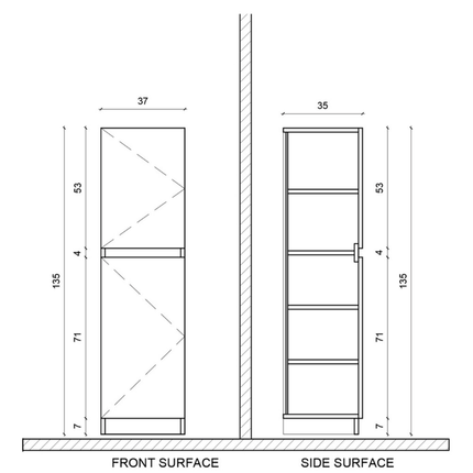 Aloni Jupiter High Bathroom Cabinet - 35x135x35 cm - Walnut - Softclose