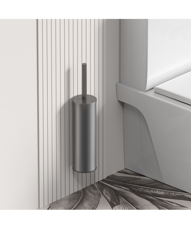 Aloni Stria toiletborstel met houder – gunmetal (PVD) – hangend & vrijstaand – met kunststof binnenpot
