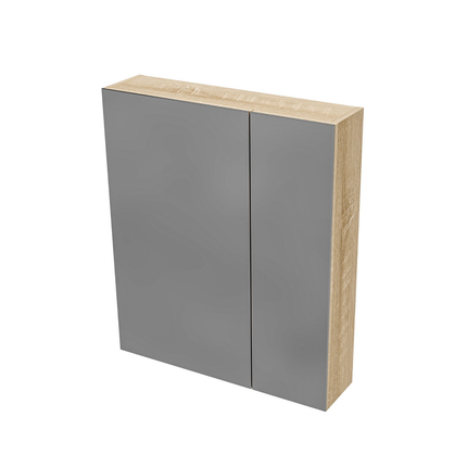 HAYAT spiegelkast – 2 asymmetrische enkelzijdige spiegeldeuren – 60x70x15 cm – Eik