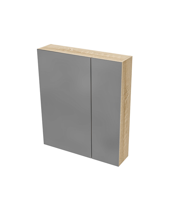 HAYAT spiegelkast – 2 asymmetrische enkelzijdige spiegeldeuren – 60x70x15 cm – Eik