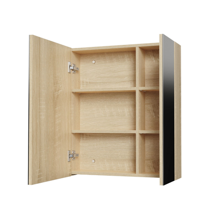 HAYAT spiegelkast – 2 asymmetrische enkelzijdige spiegeldeuren – 60x70x15 cm – Eik