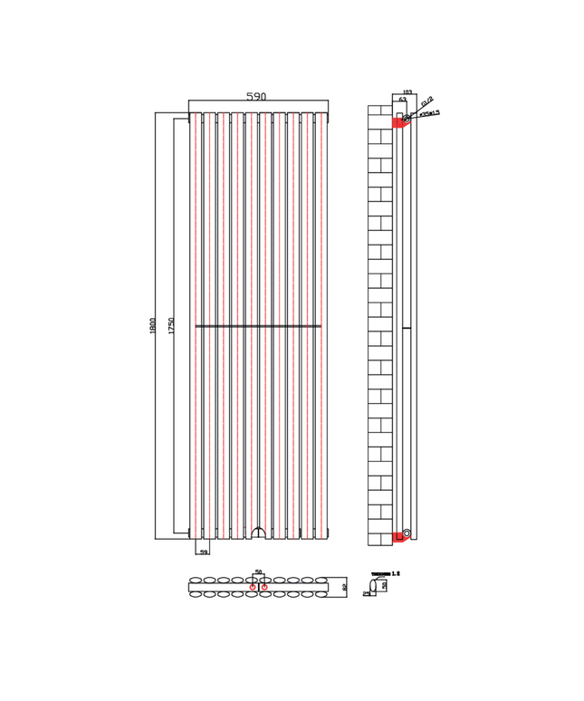 BELRAD Verticale designradiator ovaal dubbel 1800x590mm - Wit - 10 elementen - 2050W