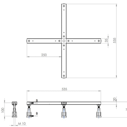 Riko universele douchebak-potenset 5-delig luxe - technische tekening | Schwertz & Co
