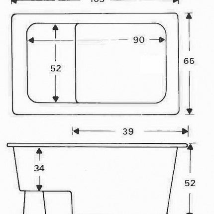 Xellanz Marinella zitbad 103 x 65 x 52 cm wit - technische tekening | Schwertz & Co