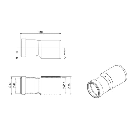 Wiesbaden PVC verloopmof douchegoot 40 x 50 mm - technische tekening | Schwertz & Co
