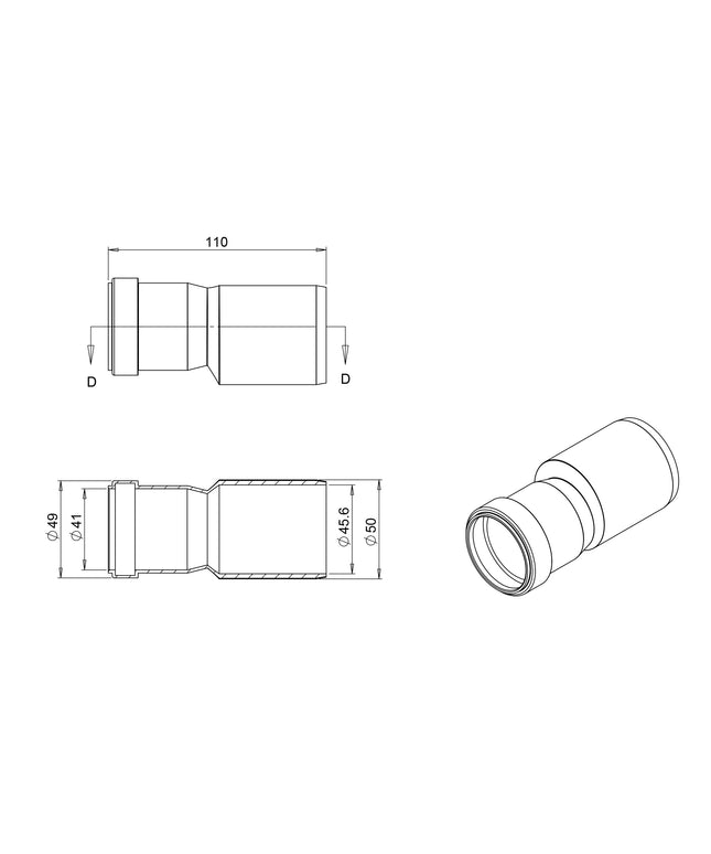 Réduction PVC Wiesbaden pour caniveau de douche 40 x 50 mm - dessin technique | Schwertz & Co