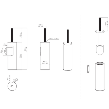 Aloni Stria toiletborstel met houder – mat zwart (PVD) – hangend & vrijstaand – met kunststof binnenpot