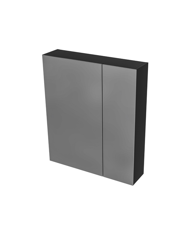 HAYAT spiegelkast – 2 asymmetrische enkelzijdige spiegeldeuren – 60x70x15 cm – Mat zwart