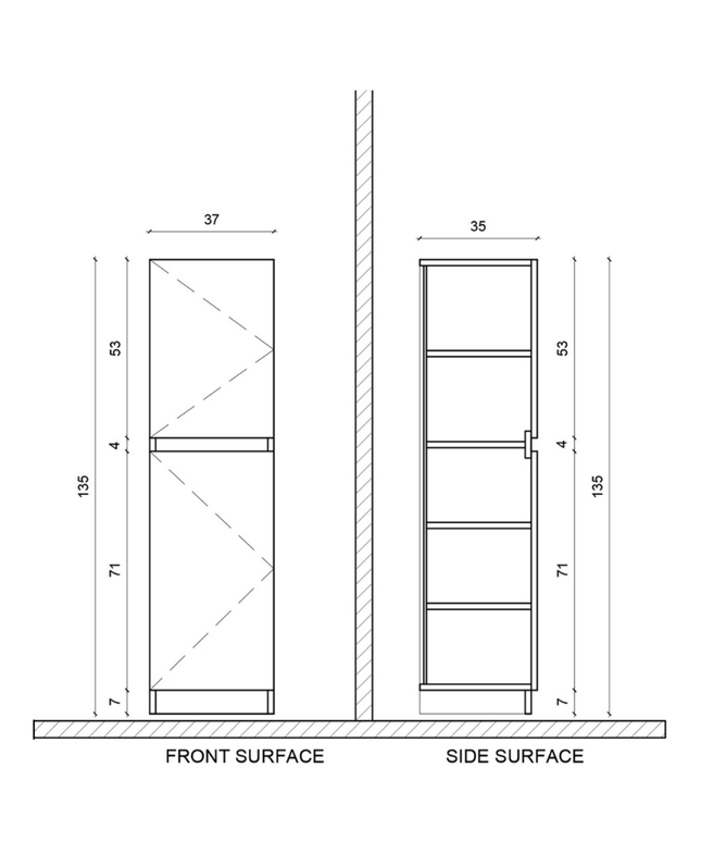 Aloni Jupiter High Bathroom Cabinet - 35x135x35 cm - Matt white - Softclose
