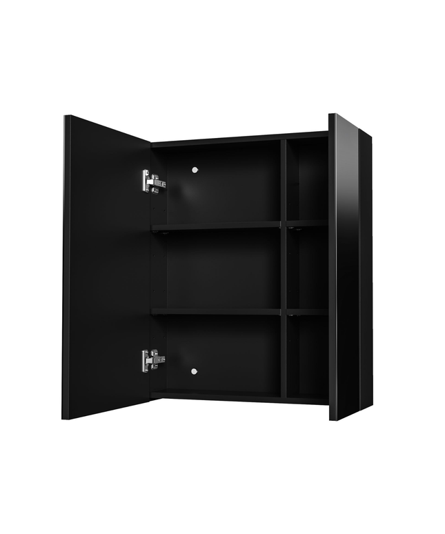 HAYAT spiegelkast – 2 asymmetrische enkelzijdige spiegeldeuren – 60x70x15 cm – Mat zwart