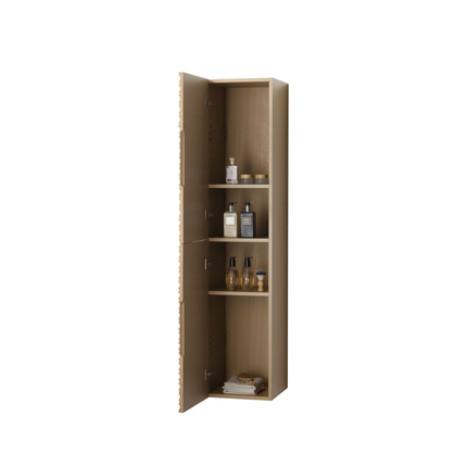 Aloni Kamellia High bathroom cabinet - 35x160x35 cm - light walnut - handle -free & softclose - reversible