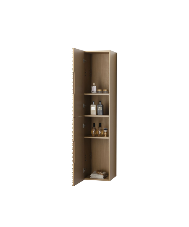 Aloni Kamellia High bathroom cabinet - 35x160x35 cm - light walnut - handle -free & softclose - reversible