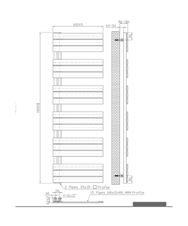 Belrad Bathroom Radiator 1800x500mm - Chrome - Middle connection - 575W