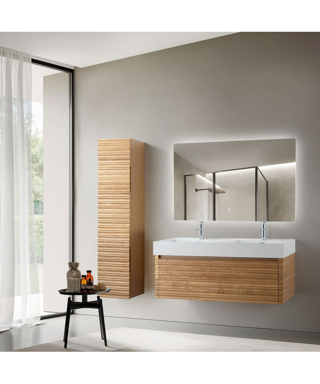Aloni Kamellia High bathroom cabinet - 35x160x35 cm - light walnut - handle -free & softclose - reversible