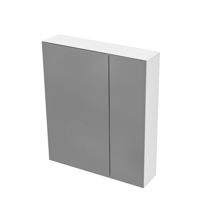 HAYAT spiegelkast – 2 asymmetrische enkelzijdige spiegeldeuren – 60x70x15 cm – Glanzend wit