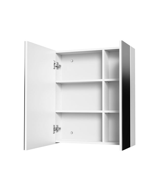 HAYAT spiegelkast – 2 asymmetrische enkelzijdige spiegeldeuren – 60x70x15 cm – Glanzend wit