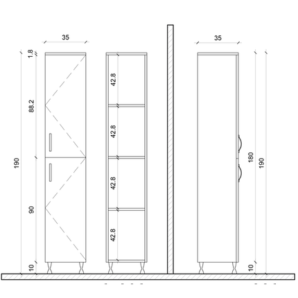 ALONI ALECO hoge badkamerkast – 35x190 cm – Wit – Softclose deuren