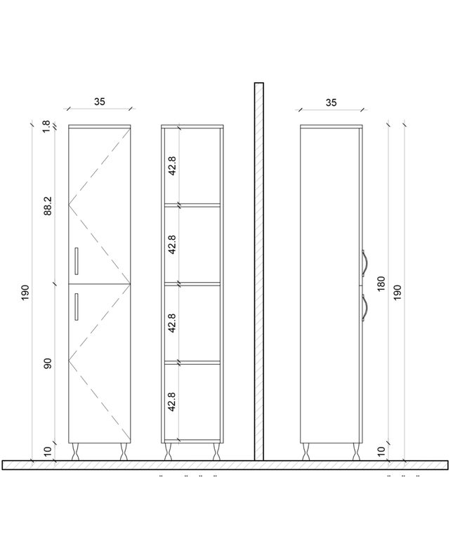 ALONI ALECO hoge badkamerkast – 35x190 cm – Wit – Softclose deuren