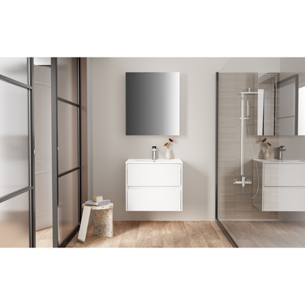 HAYAT spiegelkast – 2 asymmetrische enkelzijdige spiegeldeuren – 60x70x15 cm – Glanzend wit