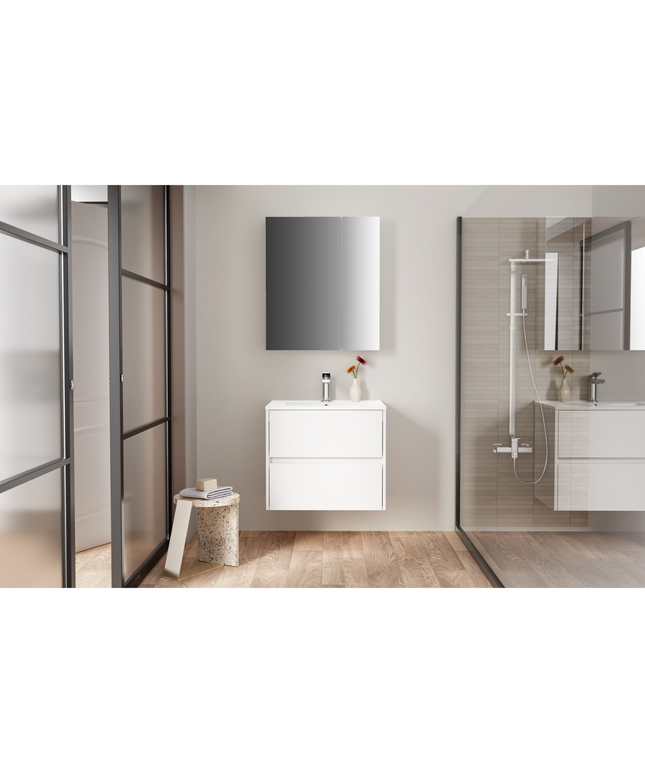 HAYAT spiegelkast – 2 asymmetrische enkelzijdige spiegeldeuren – 60x70x15 cm – Glanzend wit