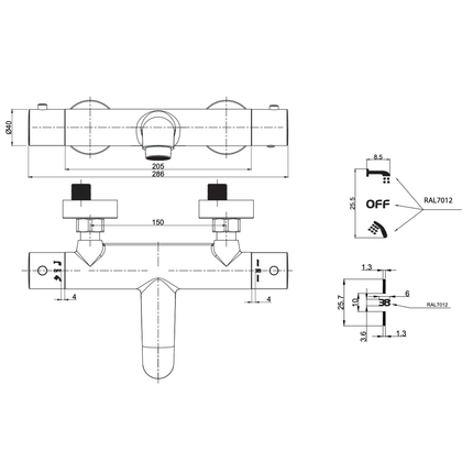 ALONI Pulse bad- en douchemengkraan – thermostatisch – mat zwart