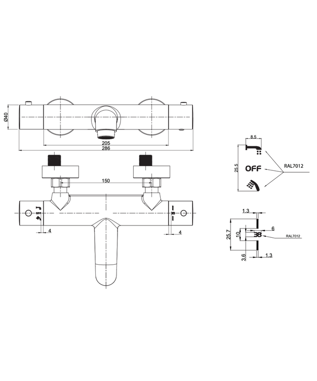 ALONI Pulse bad- en douchemengkraan – thermostatisch – mat zwart