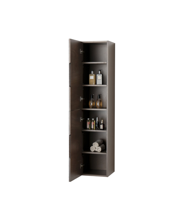 Aloni Layda High Bathroom Cabinet - 35x160x35 cm - Dark Walnut - Handleless & Softclose - reversible