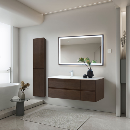 ALONI LAYDA hoge badkamerkast – 35x160x35 cm – Donker walnoot – Greeploos & softclose – Omkeerbaar