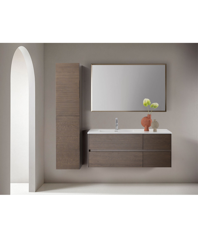 Aloni Layda High Bathroom Cabinet - 35x160x35 cm - Dark Walnut - Handleless & Softclose - reversible