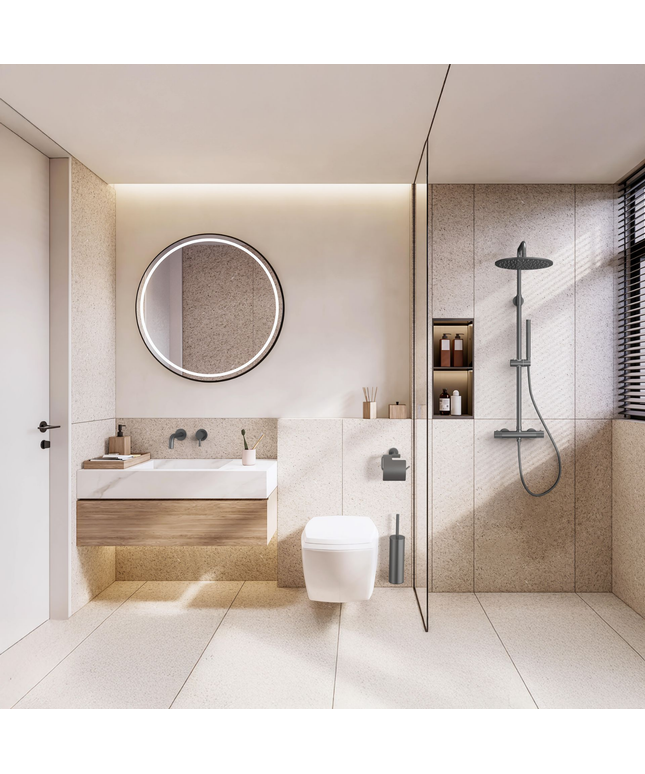 Aloni Stria toiletrolhouder met klep – gunmetal (PVD)