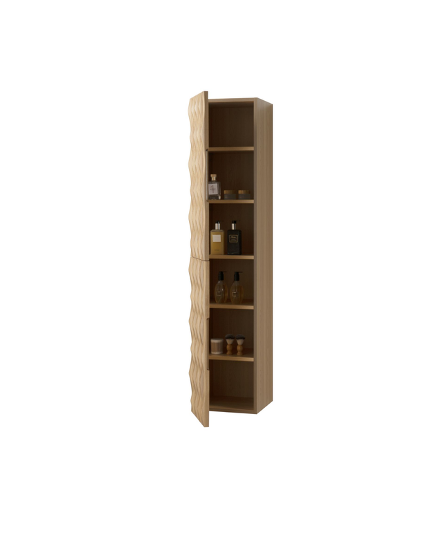 Aloni Magnolia High Bathroom Cabinet - 35x160x35 cm - Light Oak - Handleless & Softclose - reversible