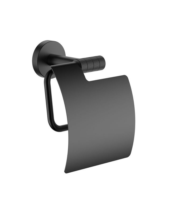 Aloni Stria toiletrolhouder met klep – mat zwart (PVD)