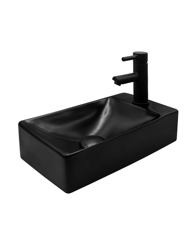 ALONI Wastafel met Kraangat Rechts – 37,5x22x10 cm – Mat Zwart