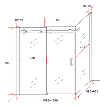 ALONI Douchecabine met Schuifdeur en Zijwand – 90x160x195 cm – 8 mm Veiligheidsglas – Chroom – Helder Glas – Omkeerbaar