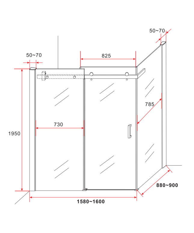 ALONI Douchecabine met Schuifdeur en Zijwand – 90x160x195 cm – 8 mm Veiligheidsglas – Chroom – Helder Glas – Omkeerbaar