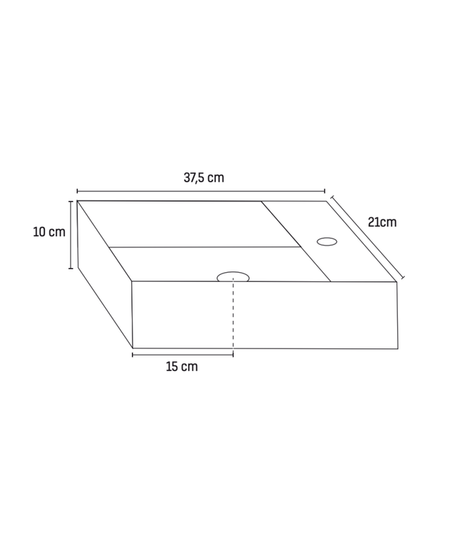 ALONI Wastafel met Kraangat Rechts – 37,5x22x10 cm – Mat Zwart