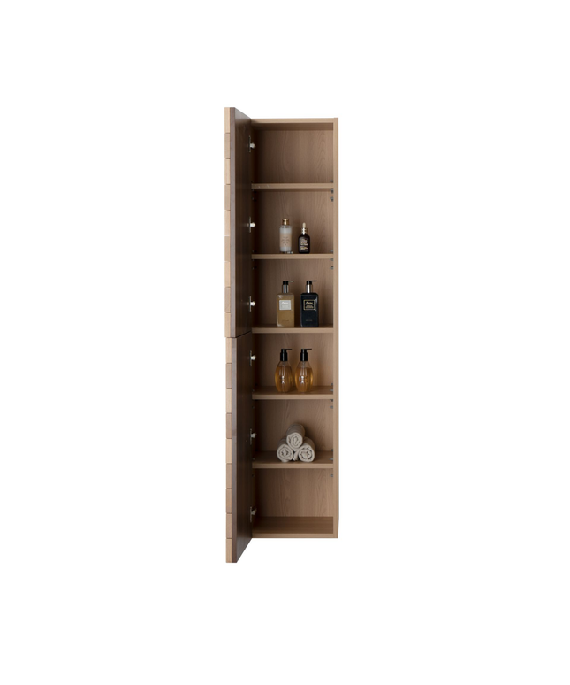 Aloni Mimoza High Bathroom Cabinet - 35x160x35 cm - Light Oak - Handleless & Softclose - reversible