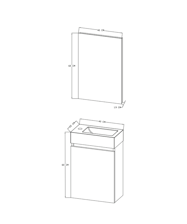 Aloni Zyro toiletmeubelset – 40,5x22,5 cm – licht eiken