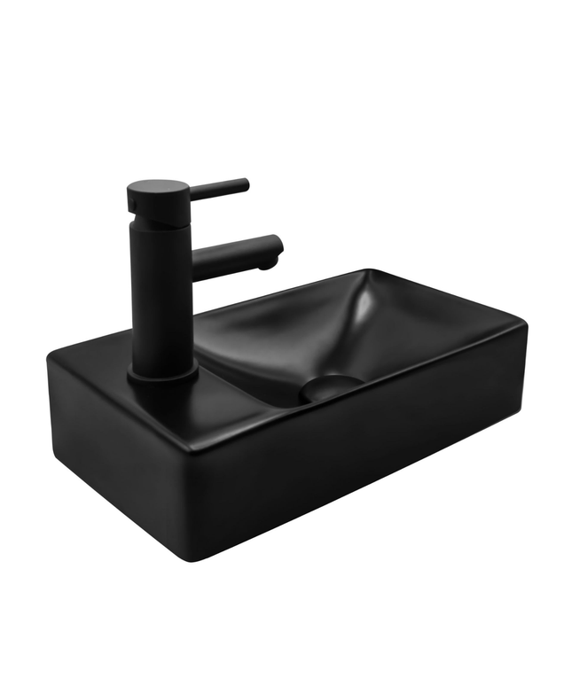 ALONI Wastafel met Kraangat Links – 37,5x22x10 cm – Mat Zwart