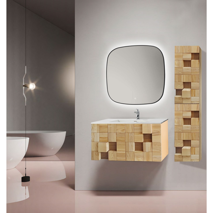 ALONI MIMOZA hoge badkamerkast – 35x160x35 cm – Licht eiken – Greeploos & softclose – Omkeerbaar