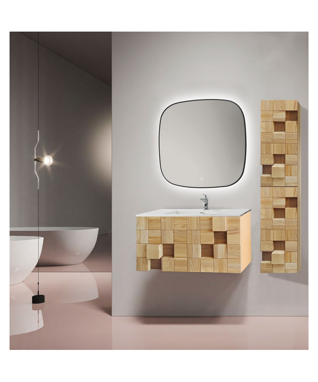 Aloni Mimoza High Bathroom Cabinet - 35x160x35 cm - Light Oak - Handleless & Softclose - reversible