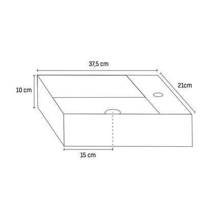 ALONI Wastafel met Kraangat Links – 37,5x22x10 cm – Mat Zwart