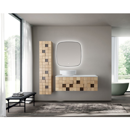 ALONI MIMOZA hoge badkamerkast – 35x160x35 cm – Licht eiken – Greeploos & softclose – Omkeerbaar