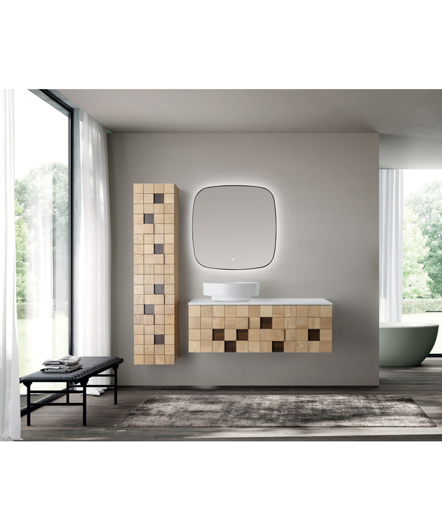 Aloni Mimoza High Bathroom Cabinet - 35x160x35 cm - Light Oak - Handleless & Softclose - reversible