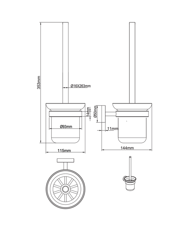 Aloni toiletborstel met houder – gunmetal